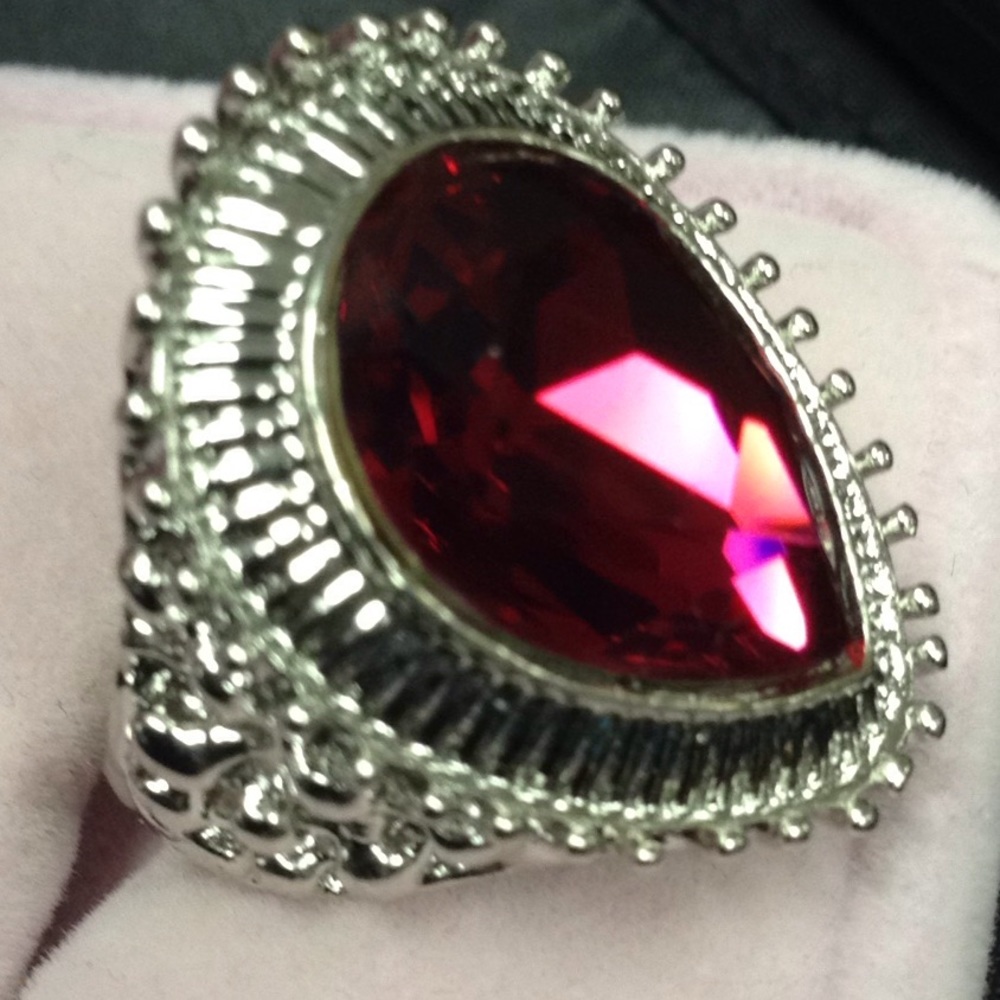 Women's red teardrop & silver ring Sz7